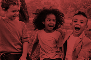 kids_healthy_red_cover Three children outdoors, yelling and having fun on a red saturated background
